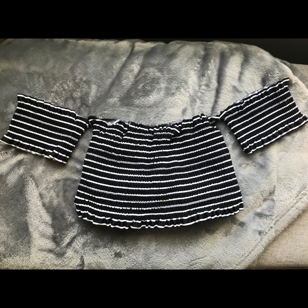 Black and white striped bathing suit top